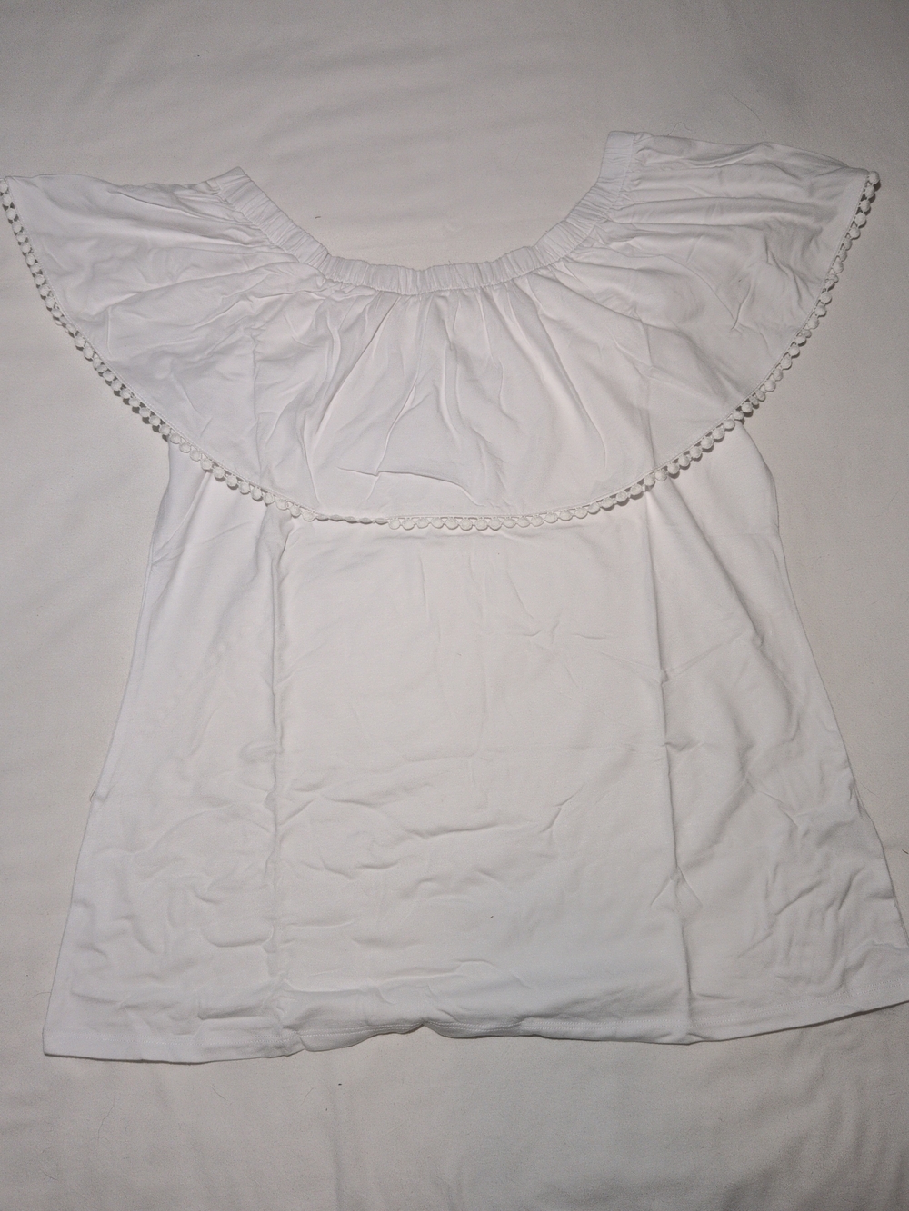 Denim&Co White Off-Shoulder Pom-Pom Trim Tunic